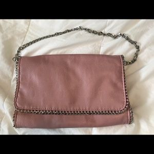Pink leather purse with chain strap